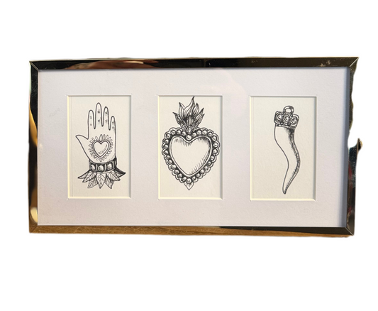 Trittico cuore sacro cornetto mano di Fatima