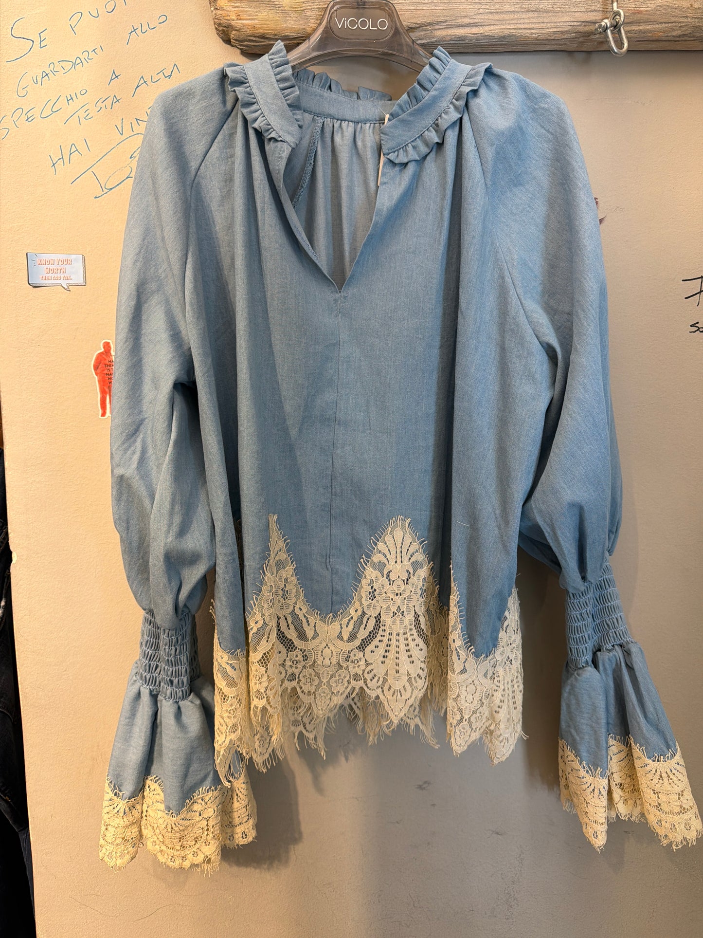Camicia Boho jeans pizzo
