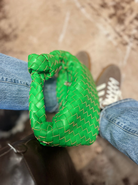 Borsa a mano eco pelle lavorata verde
