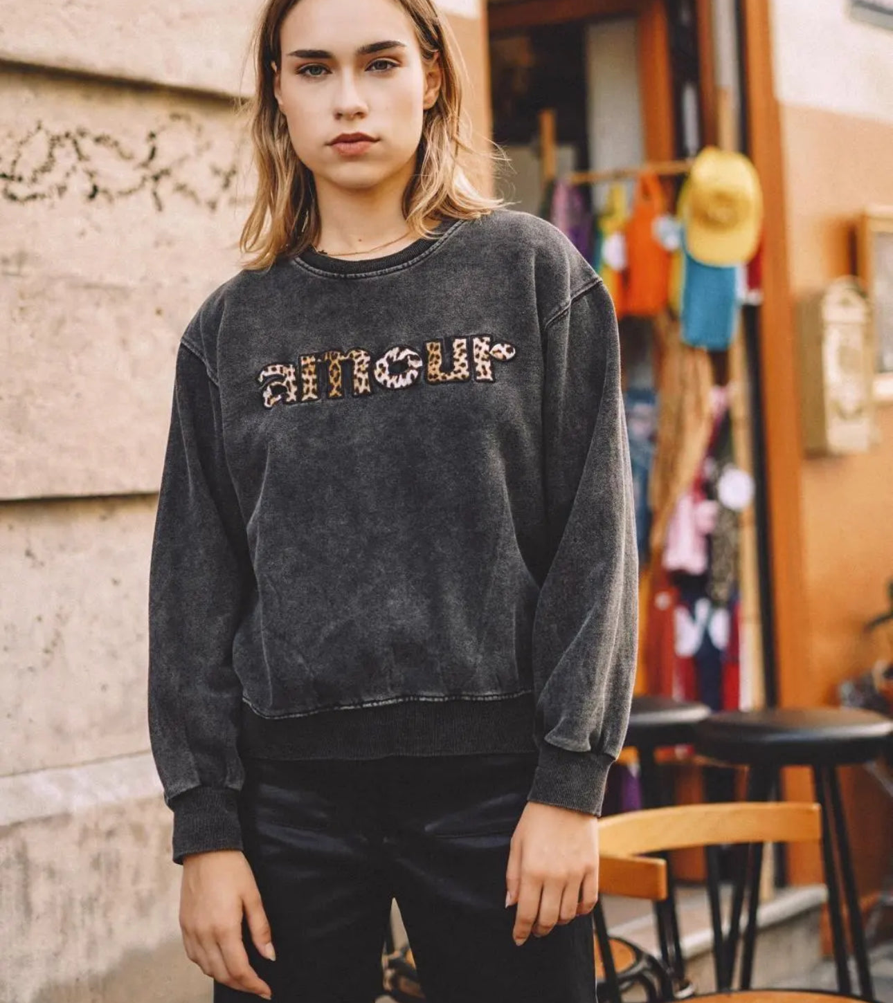 Felpa cotone black wash Amour