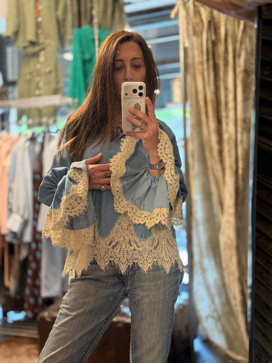 Camicia Boho jeans pizzo